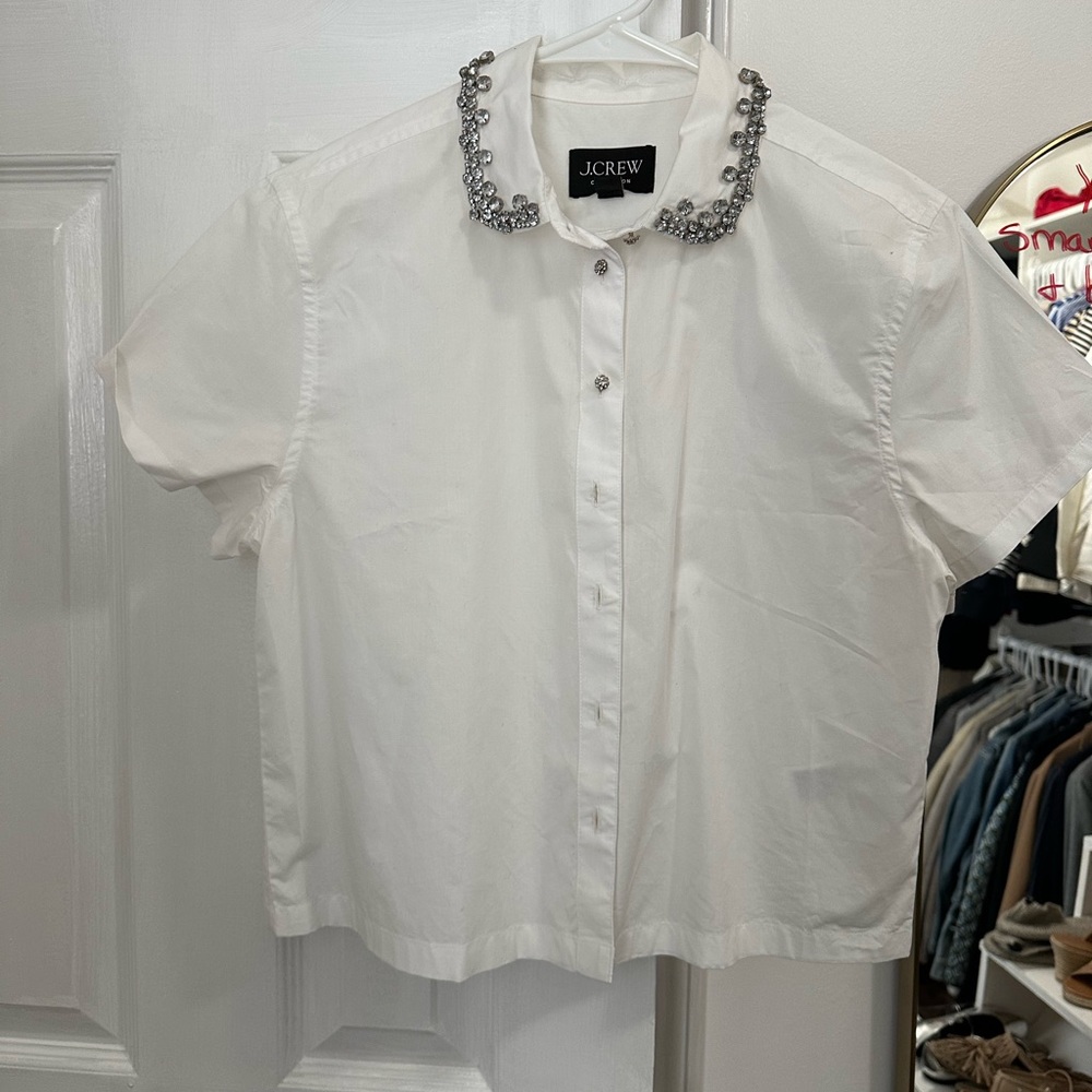 J. Crew White Shirt with Embellished Collar